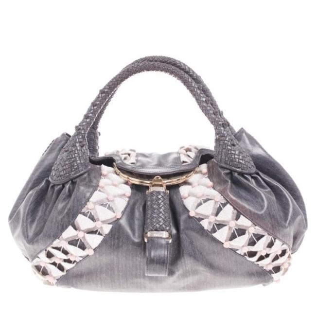 Fendi Limited Edition Beaded Spy Grey Canvas Tote 