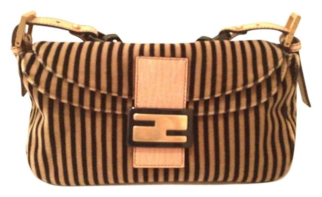 Fendi Limited Edition Tan &amp; Black Velvet Shoulder Bag 