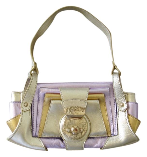 Fendi Lock Gold Lavender Leather Shoulder Bag 