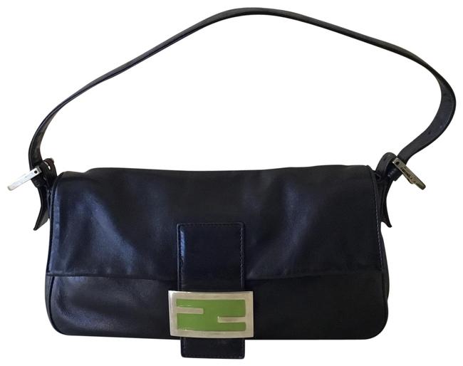 Fendi Logo Baguette Black Lambskin Leather Wristlet 