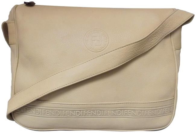 Fendi Logo Beige Leather Messenger Bag 