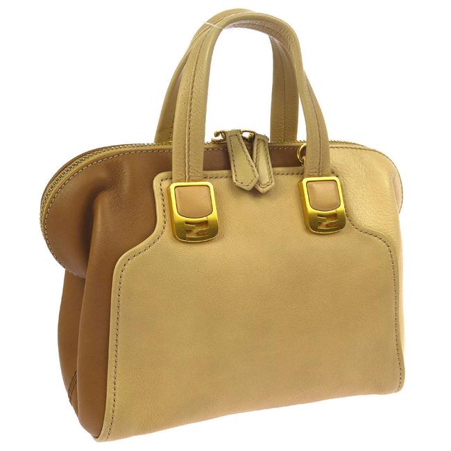 Fendi Logo Beige Tan Leather Tote 