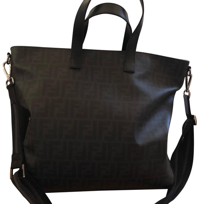 Fendi Logo Black Coated Canvas Leather Tote 