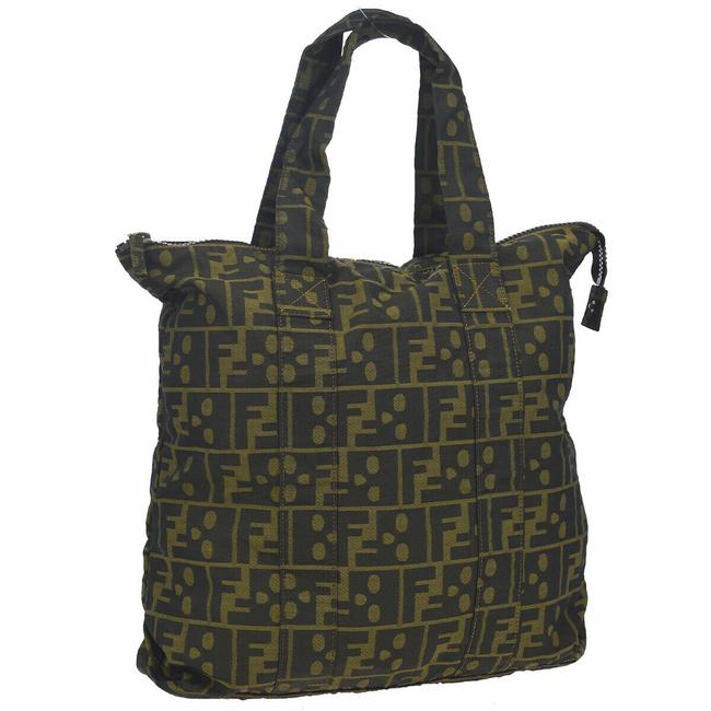 Fendi Logo Brown Canvas Tote 