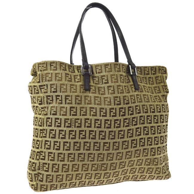 Fendi Logo Zucca Monogram Brown Leather Tote 