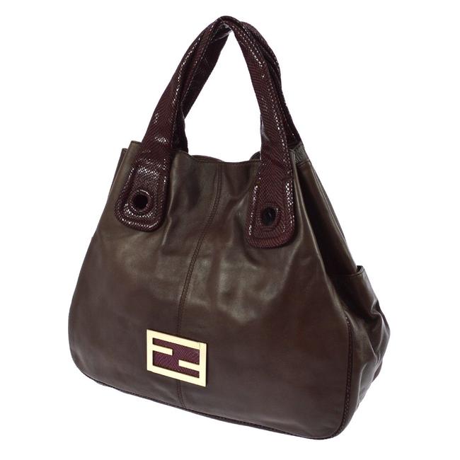 Fendi Logo Burgundy Leather Tote 