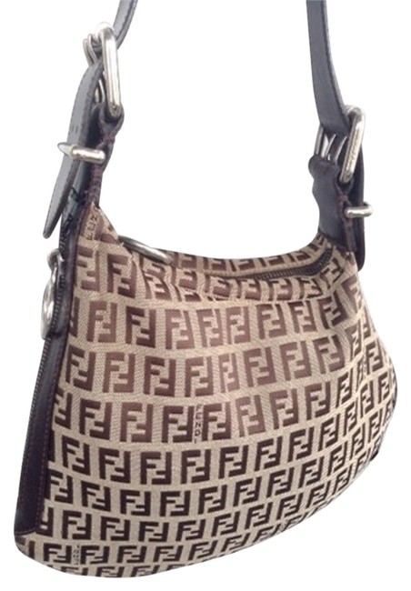 Fendi Logo Canvas Small Brown Shoulder Bag 