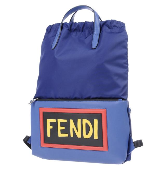 Fendi Logo Leather Blue Backpack 