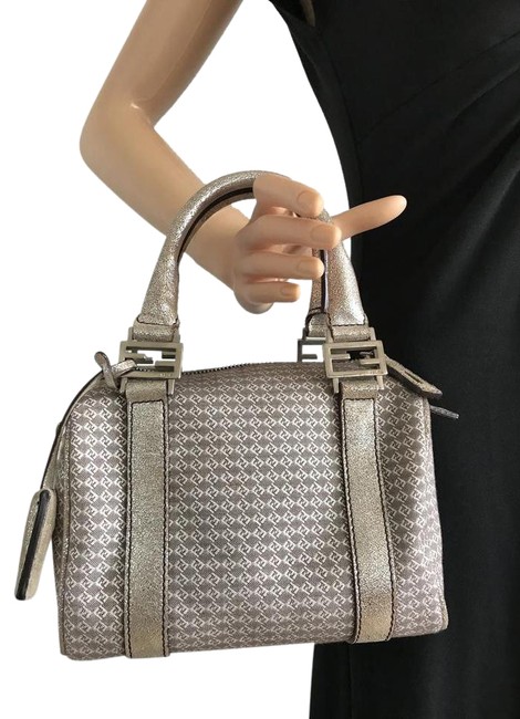 Fendi Logo Metallic Canvas Baguette 