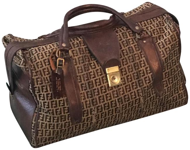 Fendi Logo Monogram Overnight Brown Canvas and Leather WeekendTravel Bag 