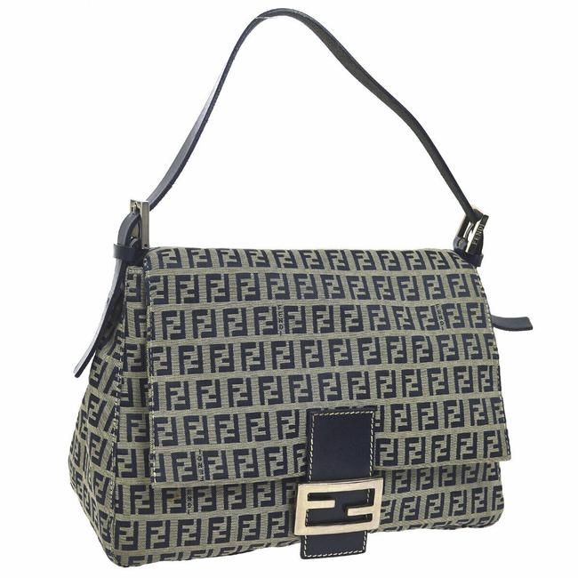 Fendi Logo Navy Leather Tote 