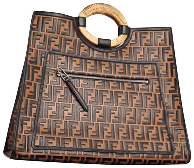 Fendi Logo Runway Brown Leather Tote 