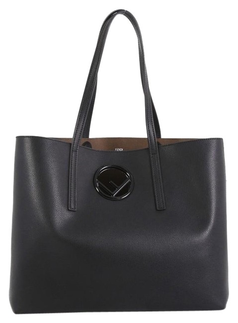 Fendi Logo Shopper Black Leather Tote 
