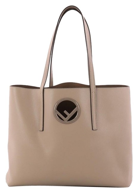 Fendi Logo Shopper Grey Leather Tote 