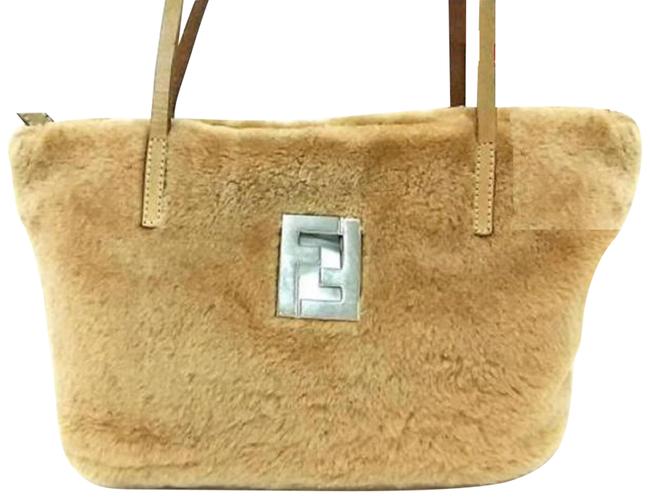 Fendi Logo Tote 228036 Tan Fur Shoulder Bag 