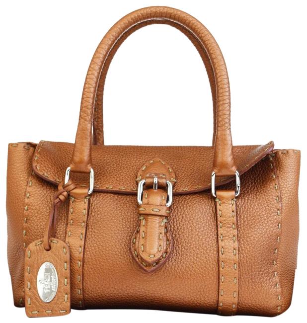 Fendi Logos Selleria Hand Stitch Italy Brown Leather Tote 