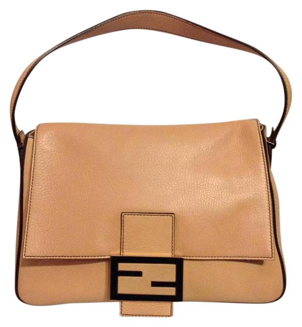 Fendi Mama Mamma Zucca Flap Foldover Hand Beige Leather Shoulder Bag 