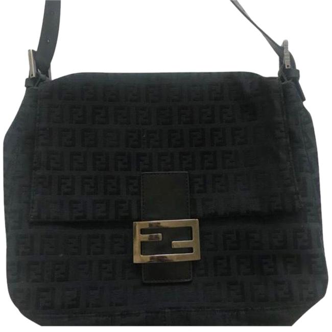 Fendi Mama Zucchino Baguette Black Canvas Shoulder Bag 