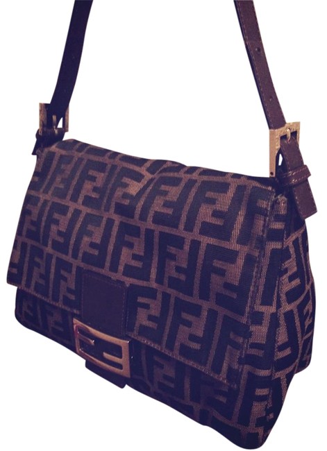 Fendi Mamma Baguette Zucca BlackBrown Monogram Canvas Shoulder Bag 