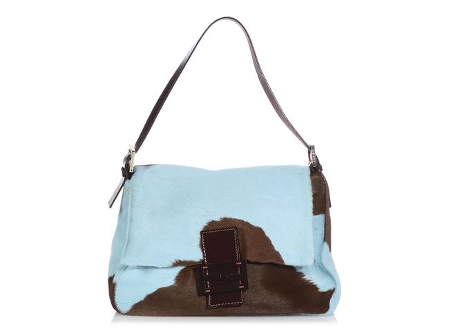 Fendi Mamma Brown And Blue Pony Fur Baguette 