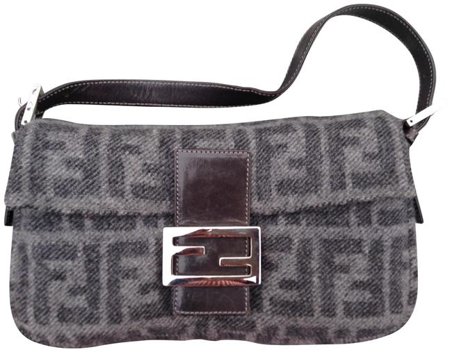 Fendi Mamma Zucca Shoulder Grey and Black Wool Baguette 