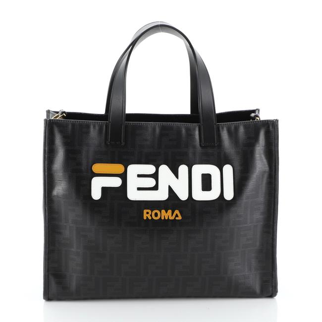 Fendi Mania Logo Shopper Zucca Small Black Coated Canvas Tote 