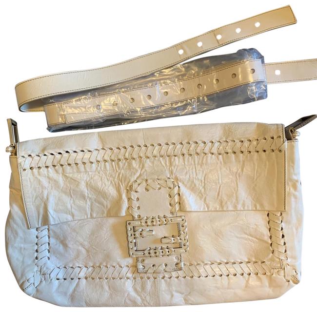 Fendi Maxi Whipstitch Cream Leather Baguette 