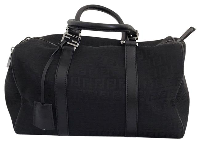 Fendi Medium Boston Zucchino Monogram Black Canvas and Leather Tote 