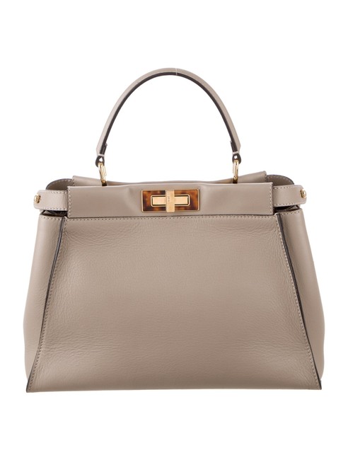 Fendi Medium Peekaboo Beige Leather Tote 