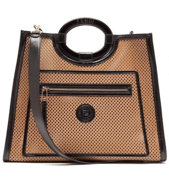 Fendi Medium Runaway Perforated Brown Calfskin Leather Tote 