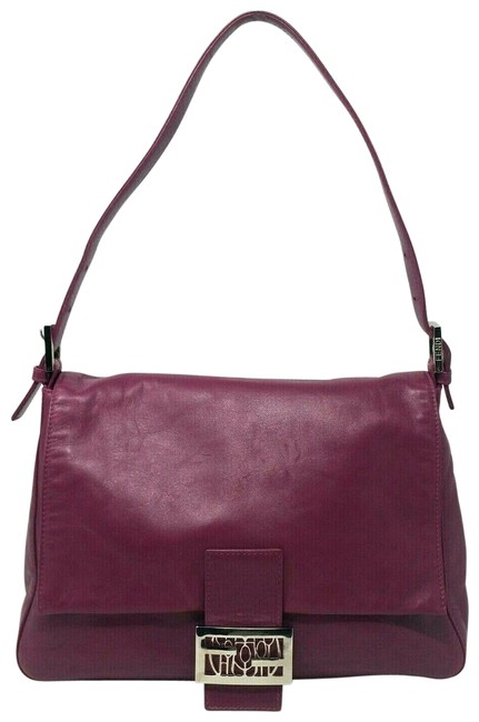 Fendi Mamma Medium Shoulder Magenta Pink Lambskin Leather Baguette 