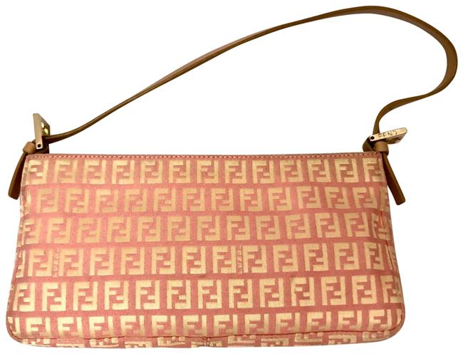 Fendi Medium Zucchino Top Zip In Pink Gold Canvas Shoulder Bag 