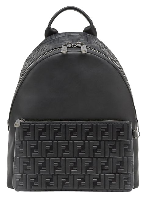 Fendi Men's Logo Embossed Black Leather Backpack 
