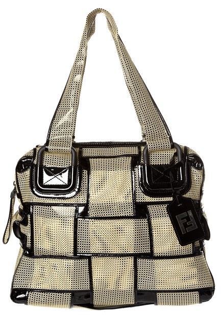 Fendi Mesh 'crossword' Cream &amp; Black Shoulder Bag 