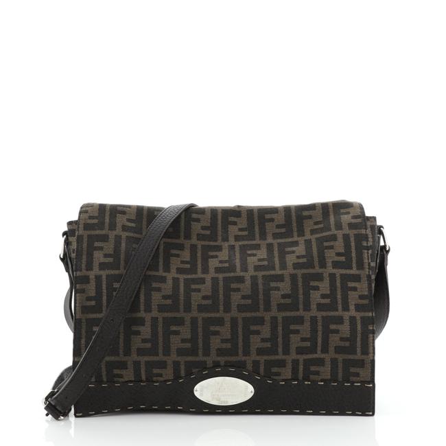 Fendi Messenger Selleria Zucca Medium Brown Canvas Shoulder Bag 