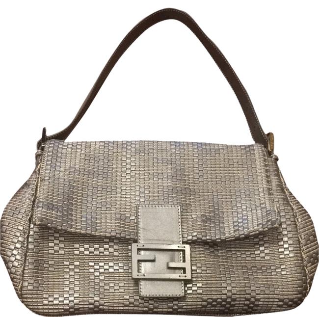 Fendi Metallic BlueSilver Woven Leather Shoulder Bag 