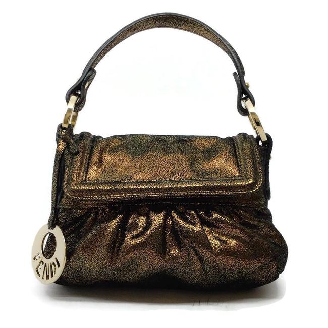 Fendi Metallic BronzeBlack Leather Baguette 