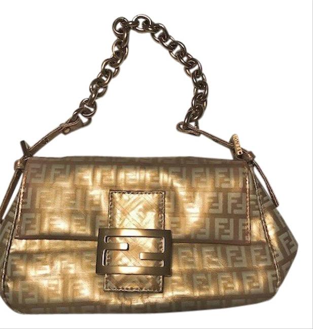 Fendi Metallic Chain Strap Gold Patent Leather Baguette 