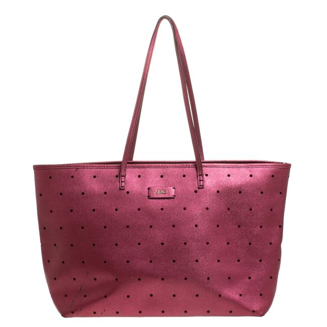 Fendi Metallic Perforated Roll Purple Leather Tote 