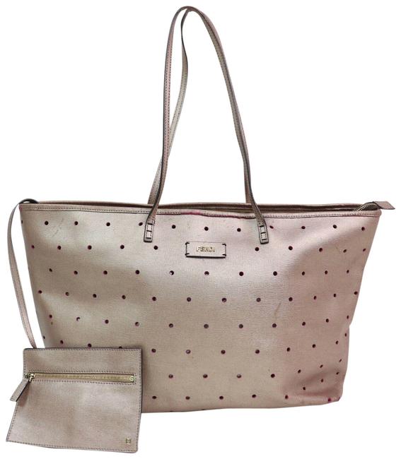 Fendi Metallic Perforated Roll with Pouch 870587 Pink Leather Tote 