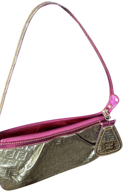 Fendi Metallic Pink &amp; Gold Coated Canvas Baguette 