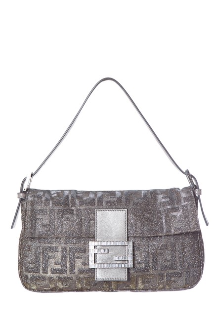 Fendi Metallic Zucca Handle Silver Baguette 