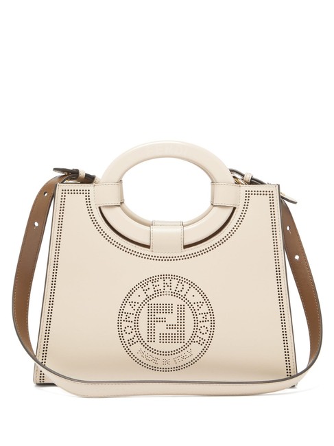 Fendi Mf Runaway Perforated White Leather Tote 