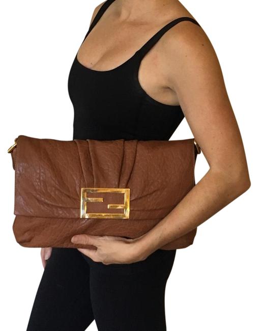 Fendi Mia Flap Baguette Brown Leather Shoulder Bag 
