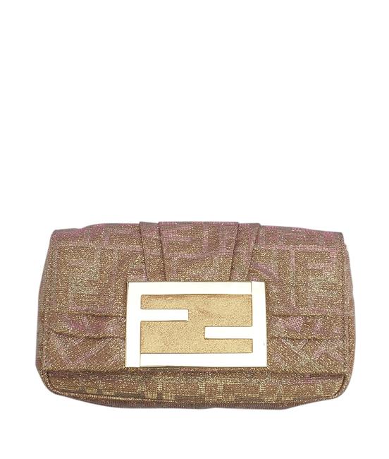 Fendi Mia Pink &amp; Brown Pochette 144011 Pinkxbrown Canvas WeekendTravel Bag 