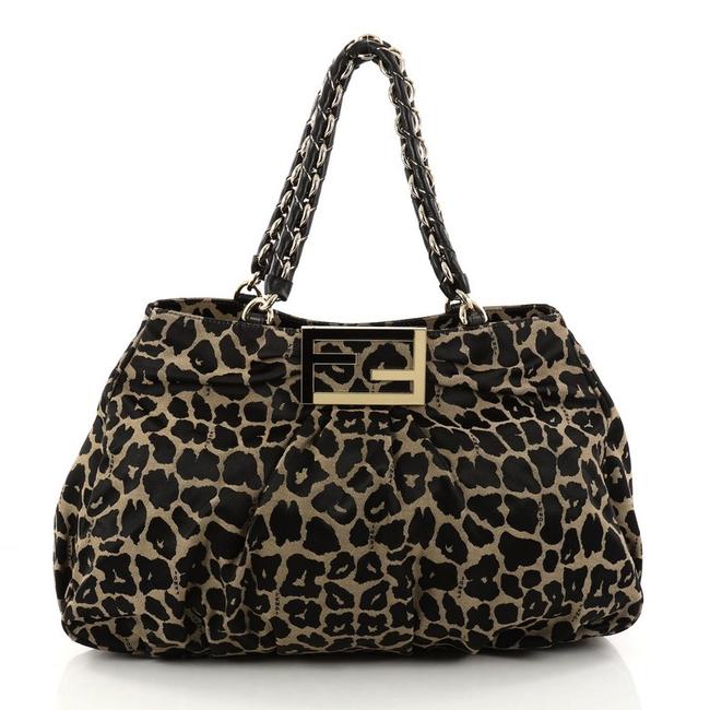 Fendi Mia Printed Large Balck and Beige Fabric Tote 