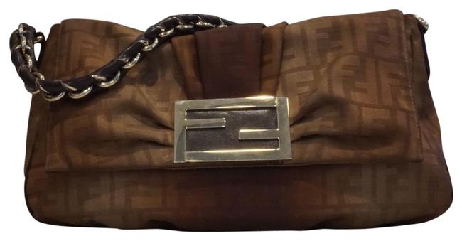 Fendi Mia Zucca Flap Brown Canvas Shoulder Bag 
