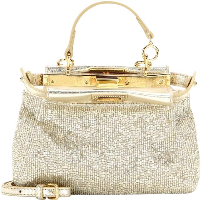 Fendi Micro Beaded Metallic Peekaboo Gold Shoulder Bag 
