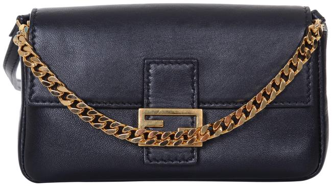 Fendi Shoulder Bag Crossbody Micro Mini Purse Black Leather Baguette 