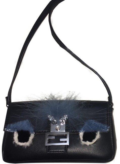 Fendi Micro Monster Black Lambskin Leather Baguette 